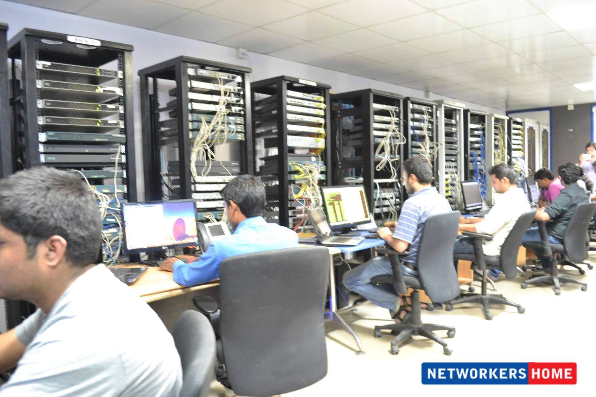Wide view of Networkers Home multi-rack networking lab